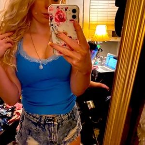 Laced blue v neck tank top